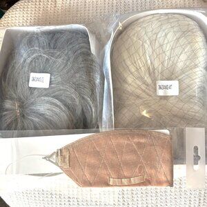 NWT Hair Toppers‎ for Women w/Thinning Hair- Clip-In Synthetic grey&white + band